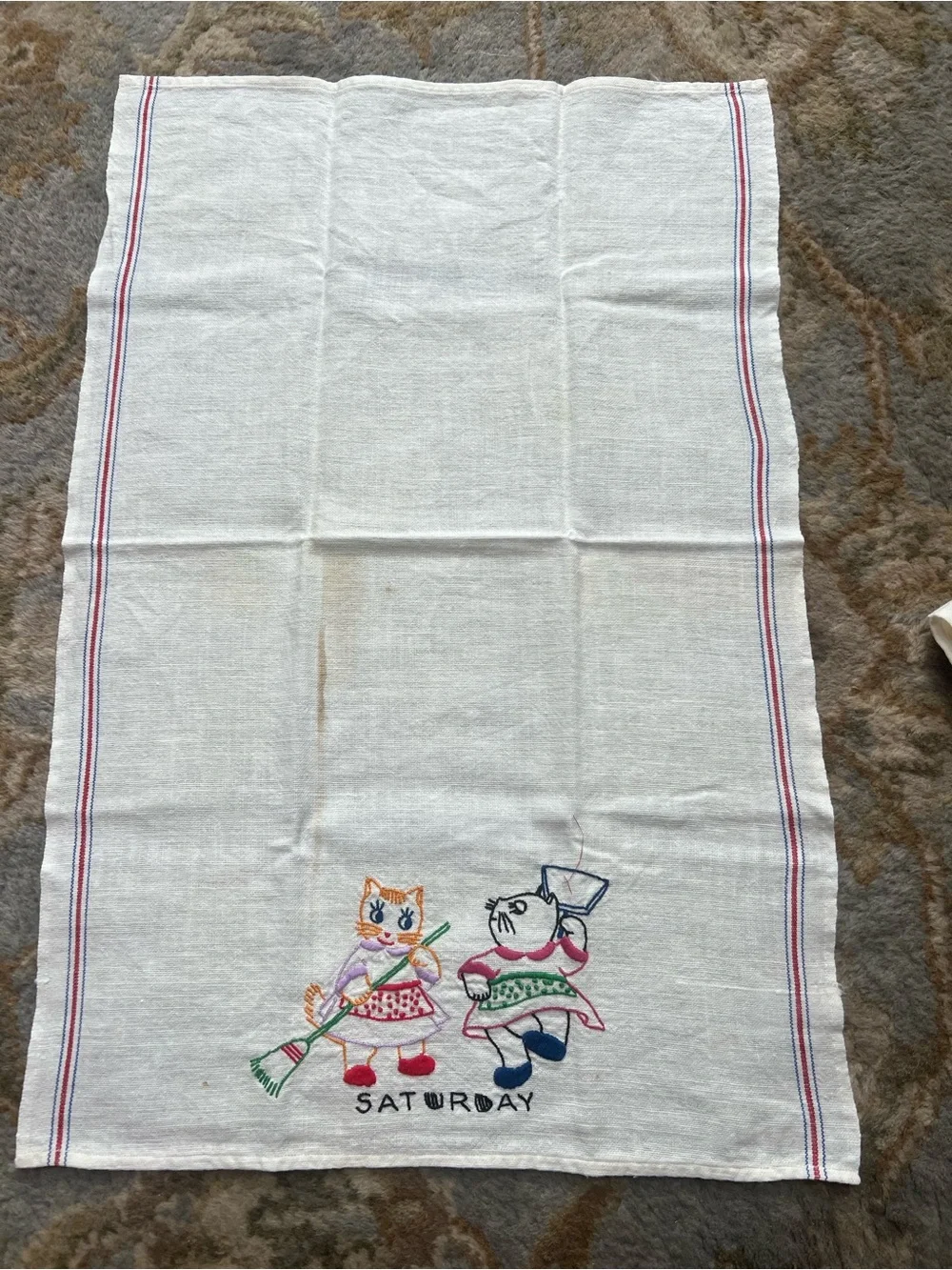 Vintage Embroidered Dishcloths‎ Linens - Kitty Cat